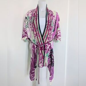 ELIE TAHARI Knit Linen Cardigan/Kimono With Abstract Floral Motif; Size M